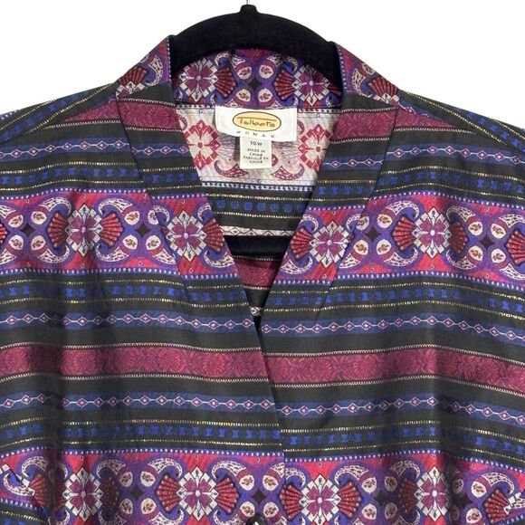 Talbots Silk Blazer Asian Inspired Womens 16W Black Pink Purple Striped Jacket - Picture 2 of 12